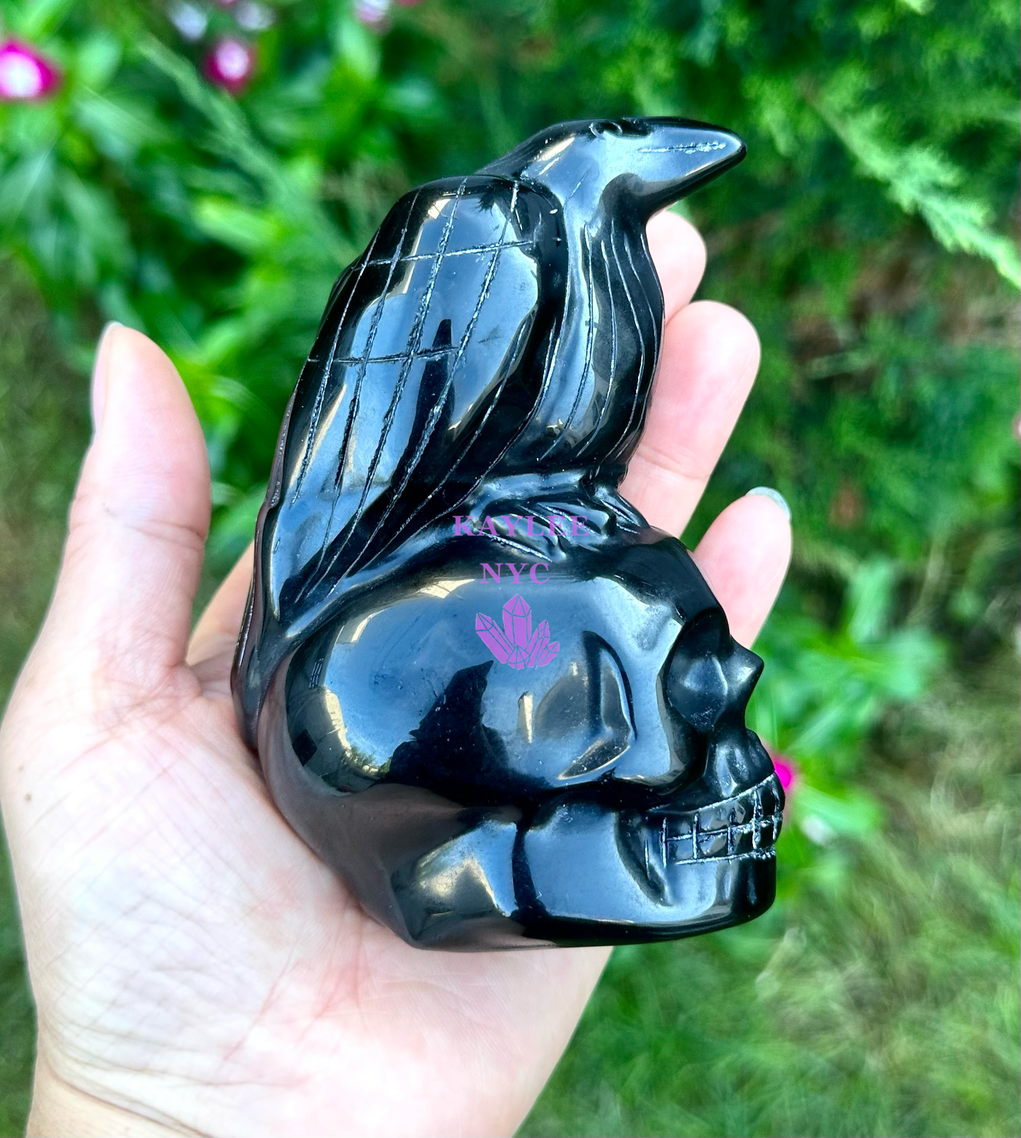 3 PCs Natural Black Obsidian Crow Skull