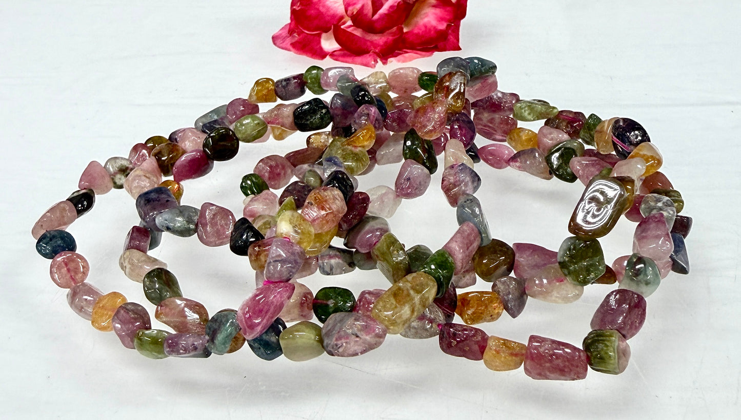 Wholesale 6 Pcs 8mm Watermelon Tourmaline Tumble Natural Crystal Healing Stretch bracelet 7.5"