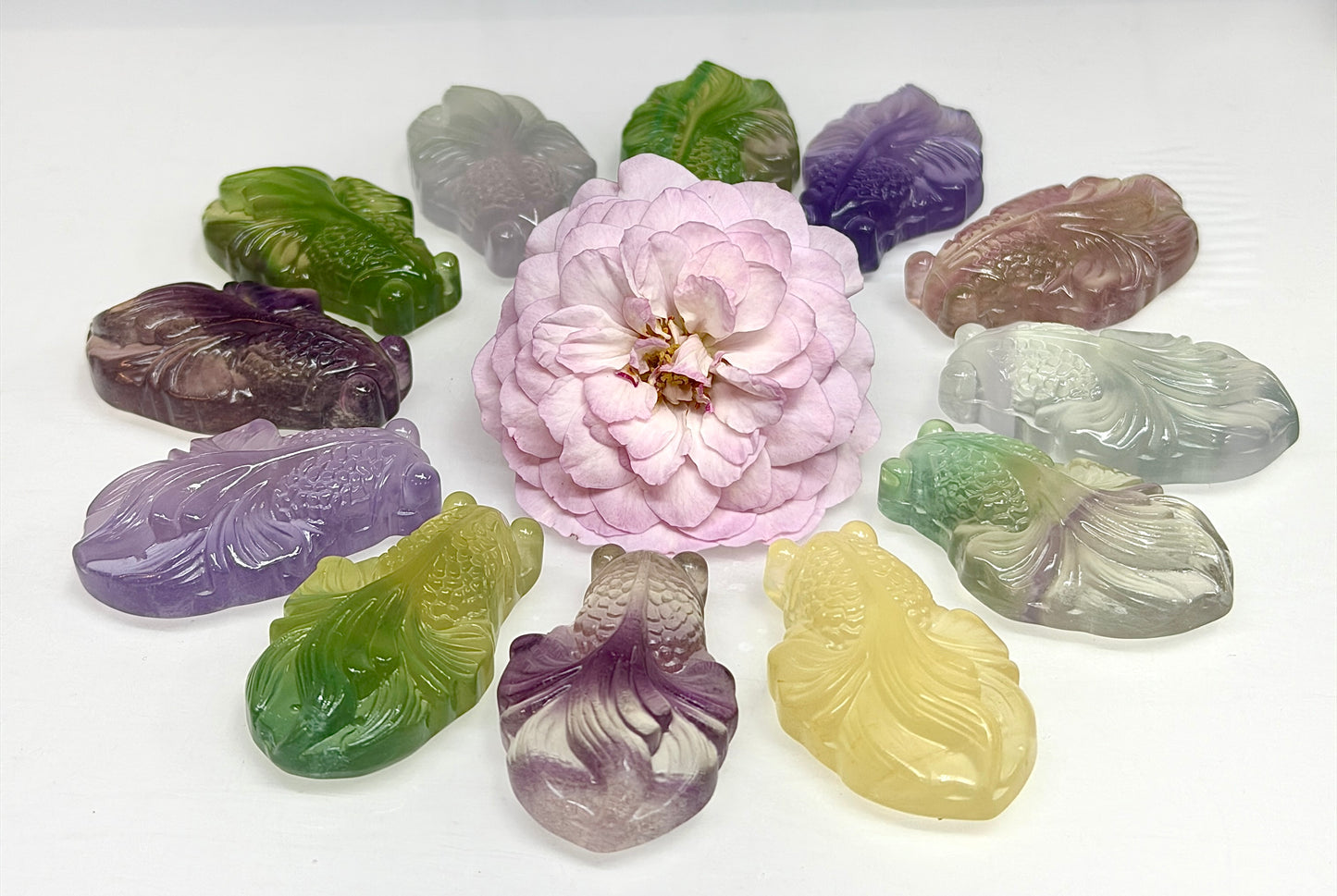 12 PCs 4cm Natural Fluorite Goldfish Carving Crystals Healing Energy