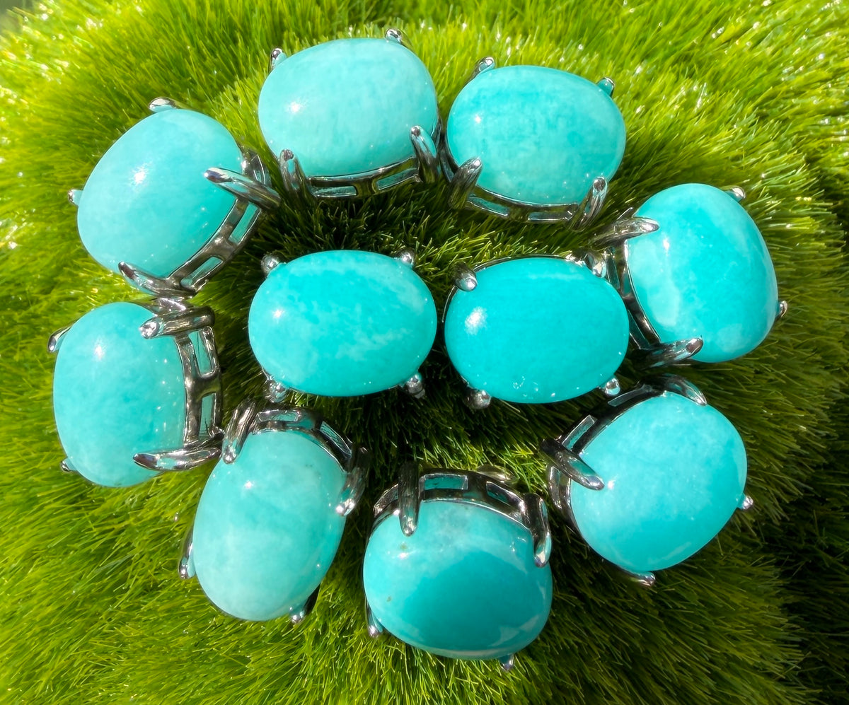 Wholesale Lot 5 Pairs Natural Amazonite Sterling Silver(925) Earring Studs 7x9mm