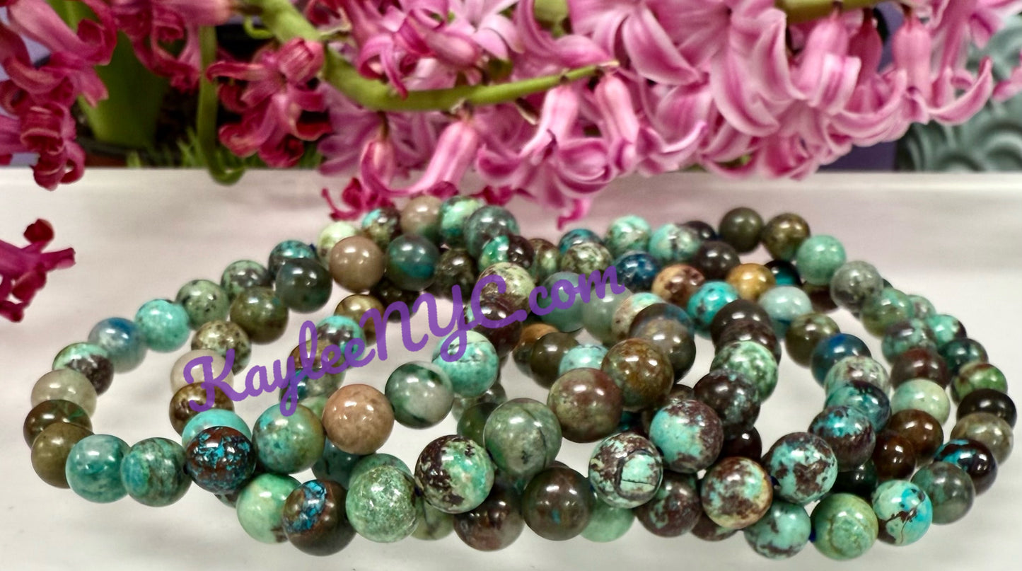 Wholesale 6 Pcs Natural Chrysocolla 8mm 7.5” Crystal Healing Stretch Bracelet