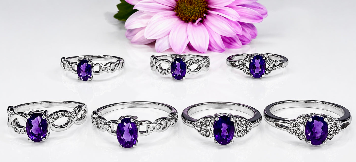 Wholesale Lot 7 pcs Natural Amethyst Stainless Steel Ring 5x7mm