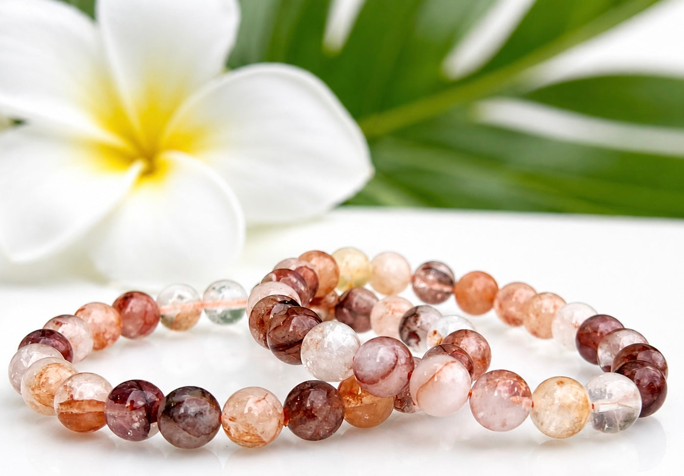 Wholesale 6 Pcs Natural Hematoid Fire Quartz 8mm 7.5” Crystal Stretch Bracelet
