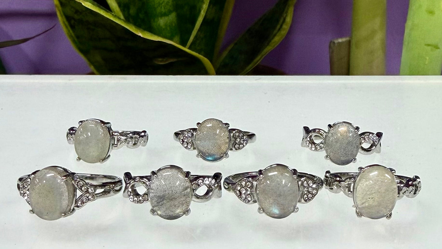 Wholesale Lot 7 pcs Natural Labradorite Stainless Steel Ring (316) 8x10mm