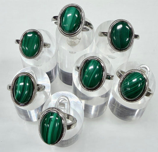 Wholesale Lot 7 pcs Natural Malachite Ring White Bronze