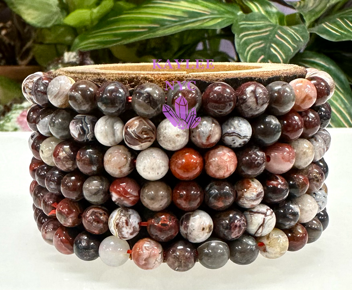 6 PCs 6mm Natural Mexican Lace Agate Stretch Bracelet