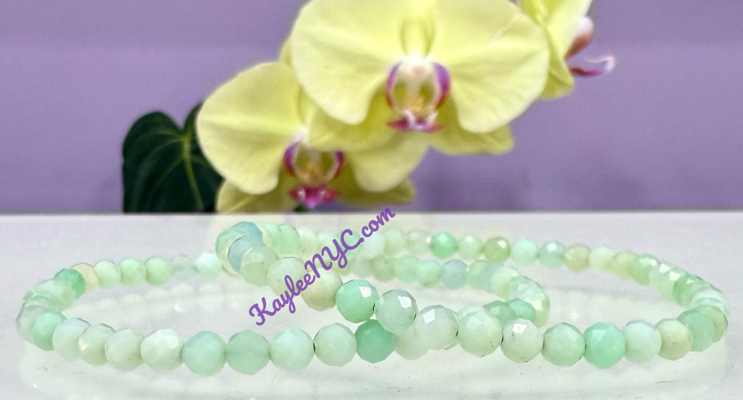Wholesale Lot 6 Pcs 4mm Faceted Natural Chrysoprase 7.5” Crystal Healing Stretch Bracelet