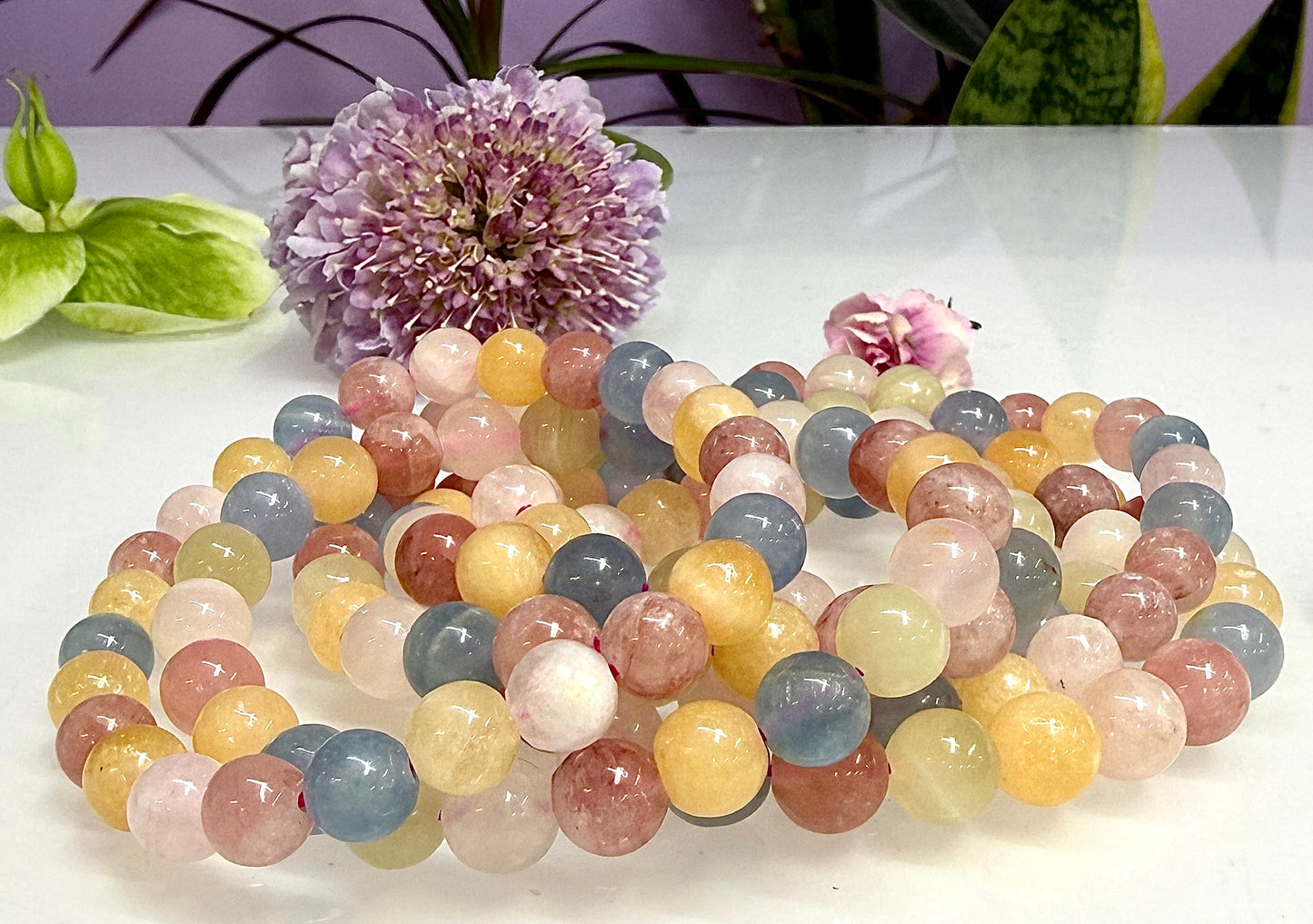 Wholesale 6 Pcs Mixed Natural Calcite 8mm 7.5” Crystal Healing Stretch Bracelet