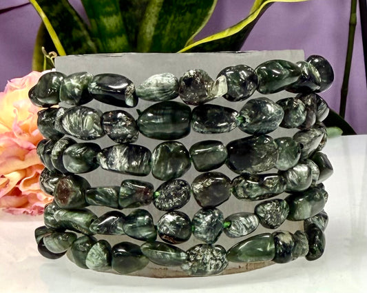 Wholesale 6 Pcs ~7mm Seraphinite Natural Crystal tumble Stretch Bracelet 7.5”