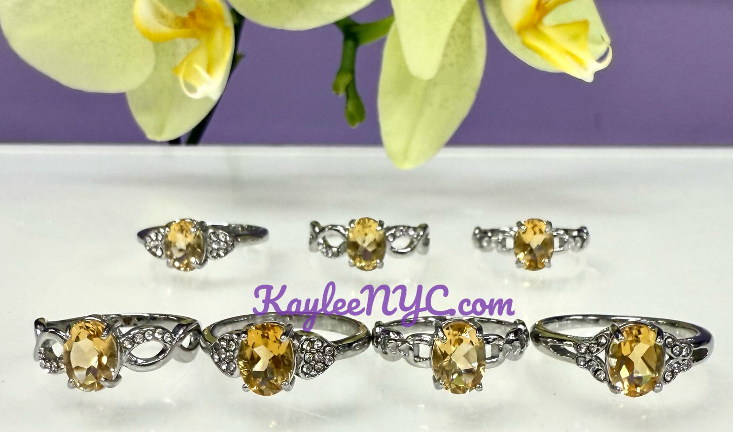 Wholesale Lot 6 pcs Natural Citrine Stainless Steel Ring 6x8mm