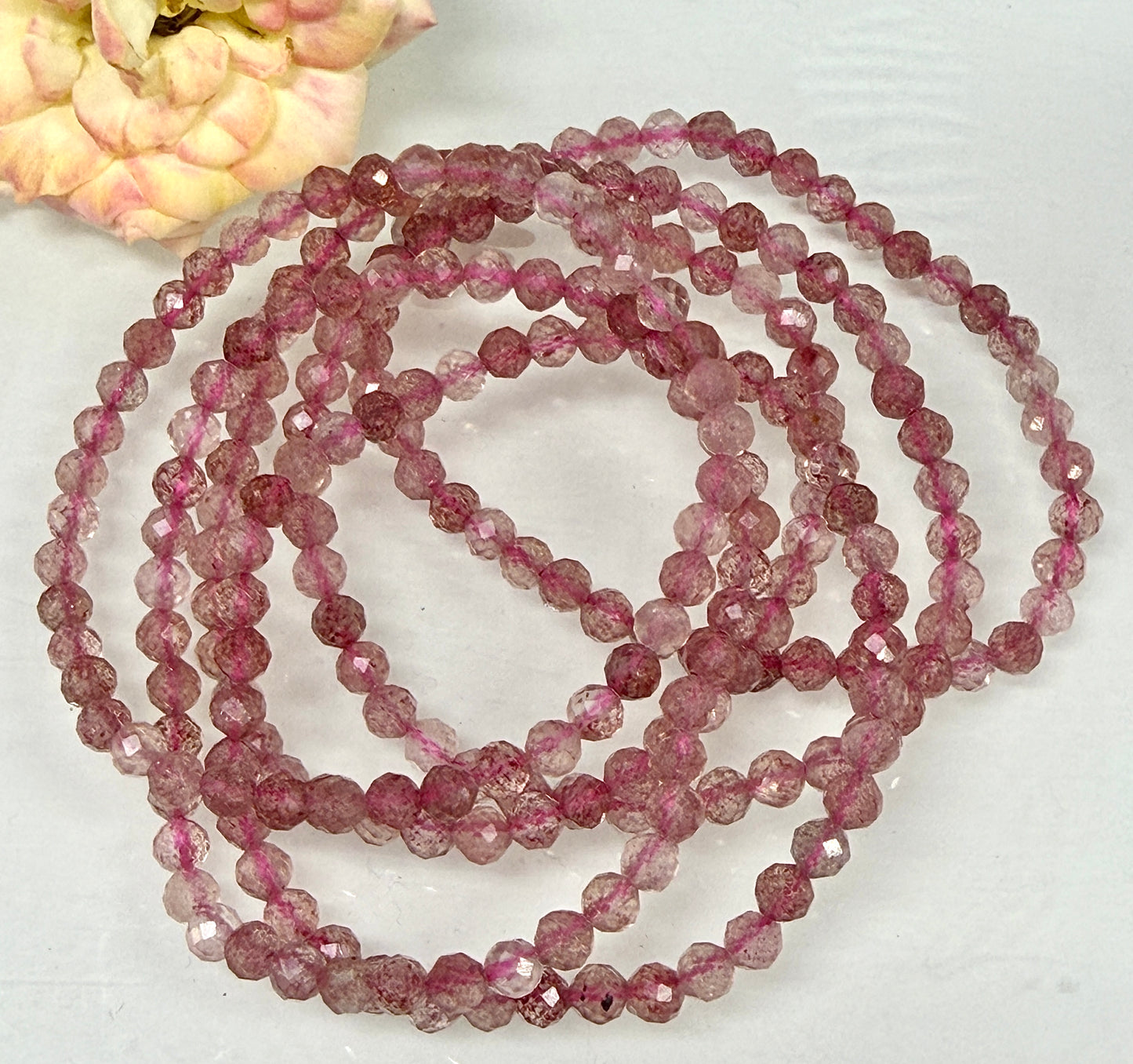 Wholesale 6 Pcs 4mm Faceted Strawberry Quartz Stretch Bracelet 7.5"