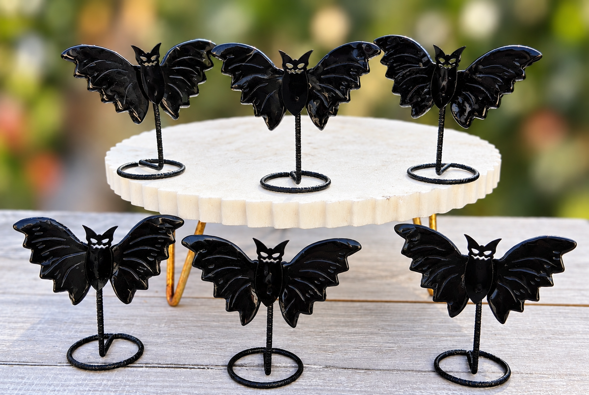 Wholesale Lot 6 PCs Black Obsidian Bats with stand Healing Energy