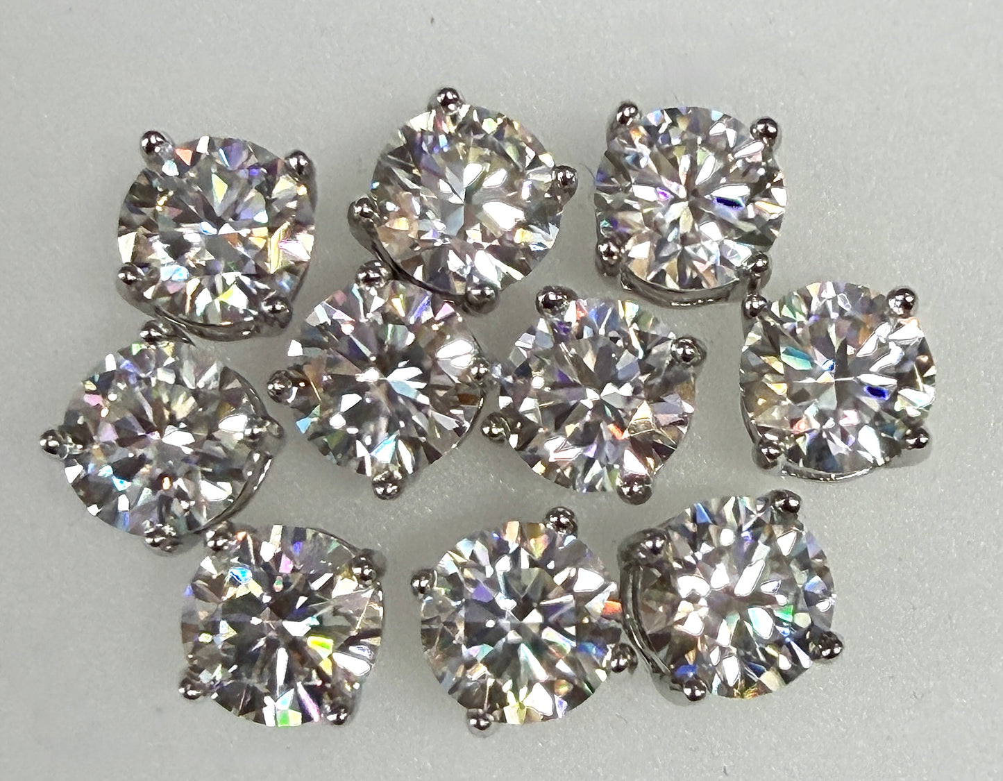 Wholesale Lot 5 Pairs Natural Moissanite Sterling Silver(925) Earring Studs 6.5mm