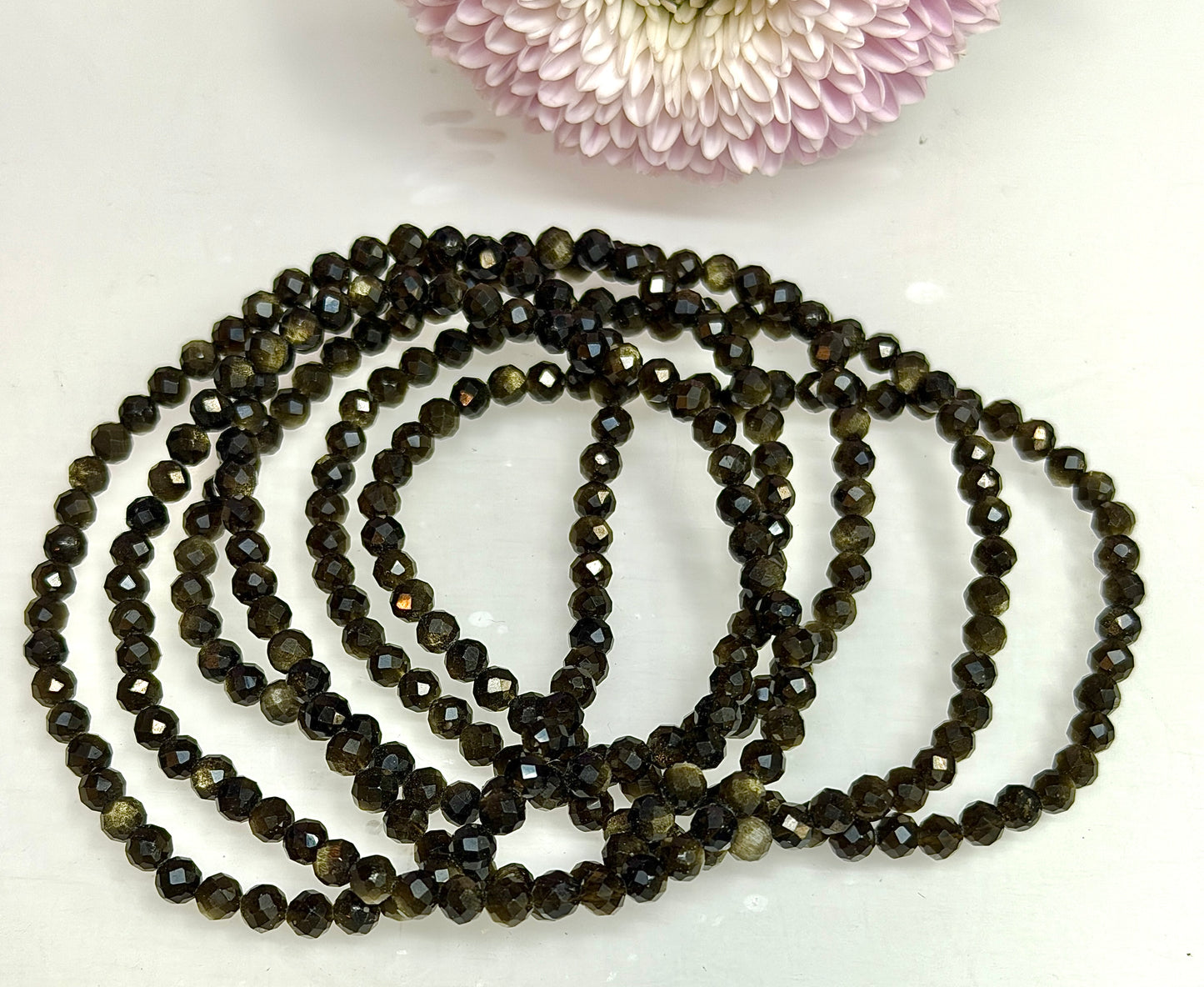 Wholesale Lot 6 Pcs Natural Faceted Gold Sheen Obsidian 4mm 7.5” Crystal Healing Stretch Bracelet