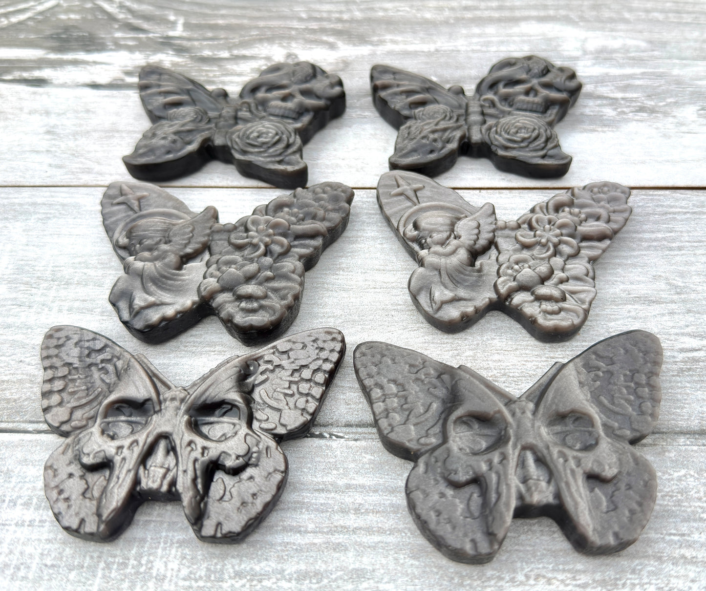 Wholesale Lot 6 Pcs Natural Silver Sheen Obsidian Butterfly Skull and Angel Carvings Crystal