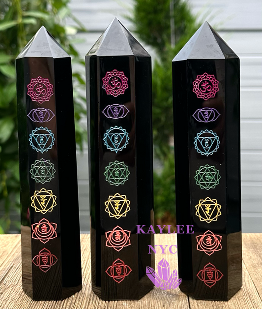 3 PCs Large Natural Chakra Black Obsidian Obelisk Crystal Point