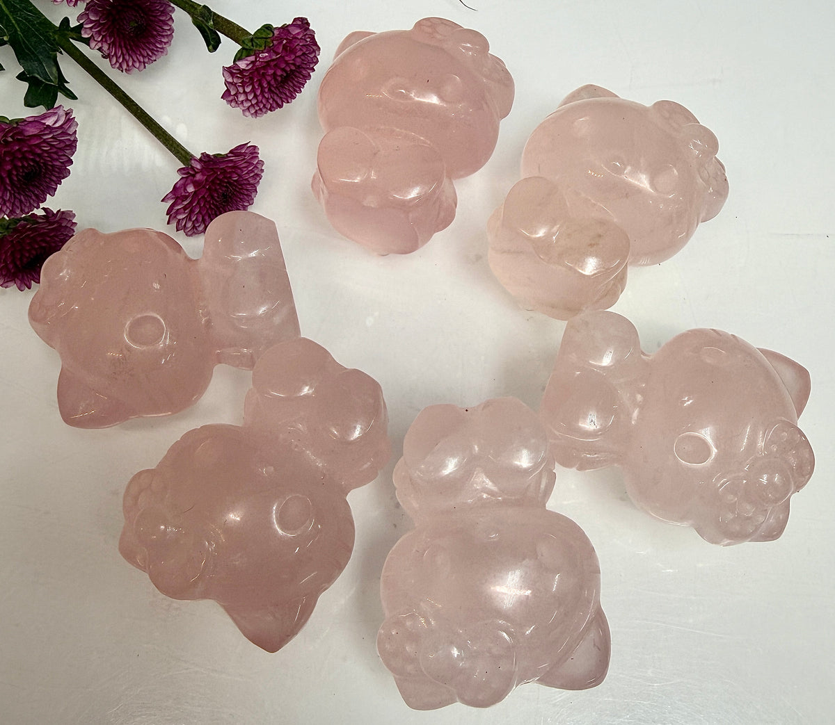 6 PCs Natural Rose Quartz Hello Kitty Crystal Healing Energy