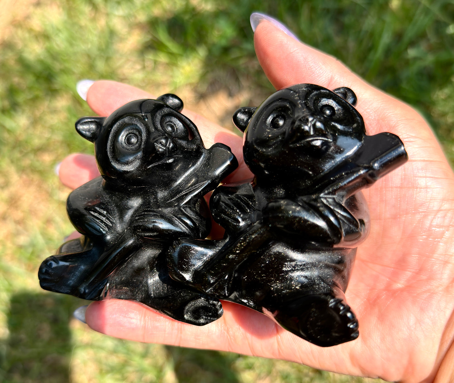4 PCs 3” Natural Black Obsidian Panda Crystals Healing Energy