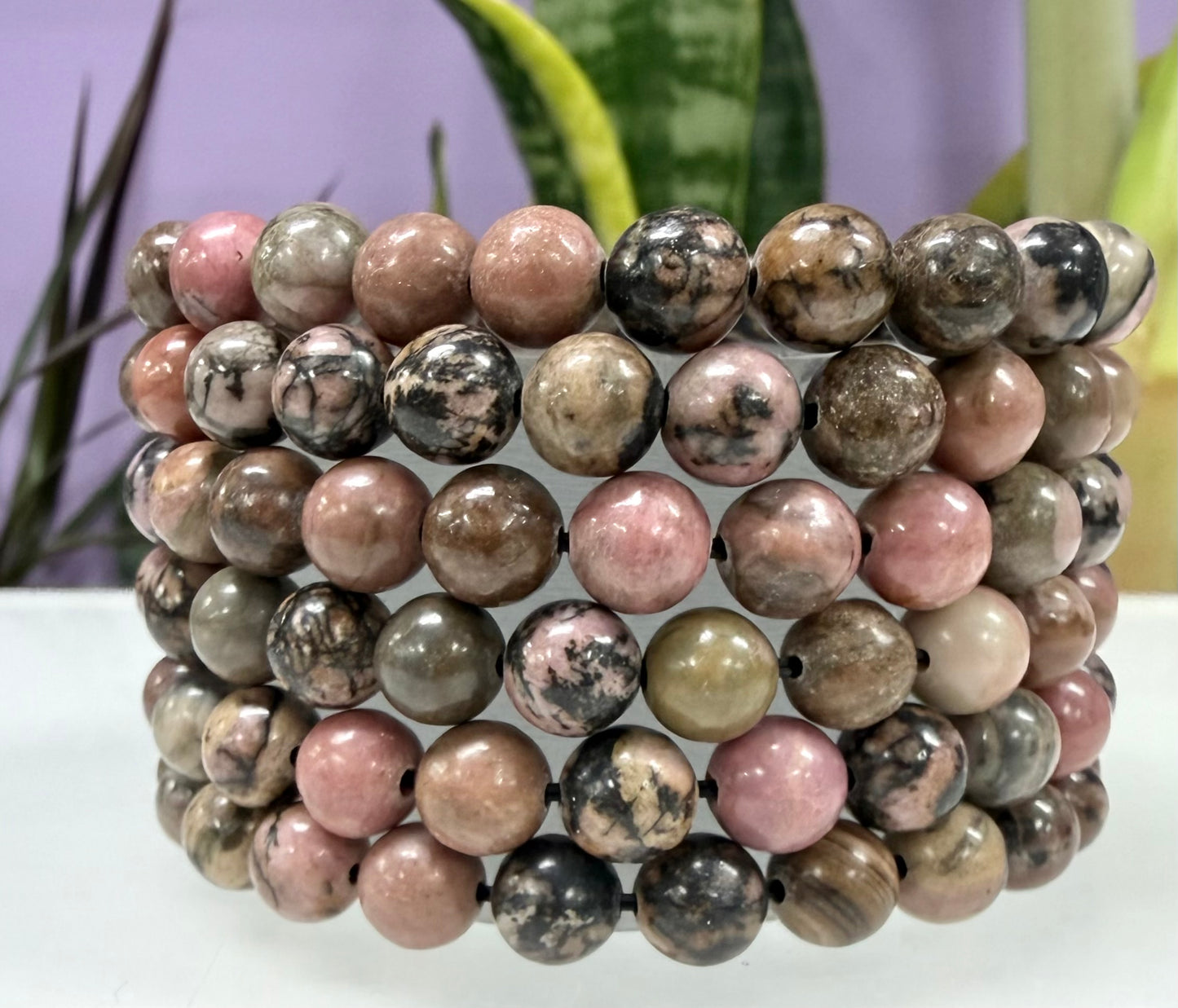 Wholesale 6 Pcs Natural Pink Rhodonite 8mm 7.5” Crystal Healing Stretch Bracelet