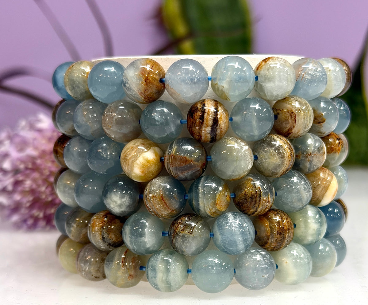 Wholesale Lot 6 Pcs Natural Aquatine Lemurian Calcite 9-10mm 8” Natural Stretch Bracelet