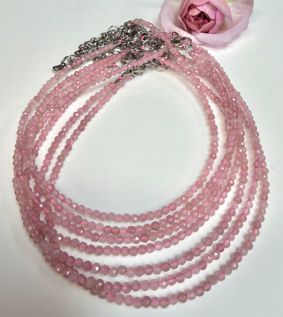 6 PCs 2mm Natural Dark Rose Quartz Anklet Crystals Healing Energy