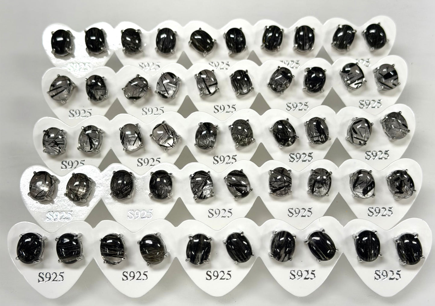 Wholesale Lot 5 Pairs Natural Tourmalinated Quartz Sterling Silver(925) Earring Studs 7x9mm