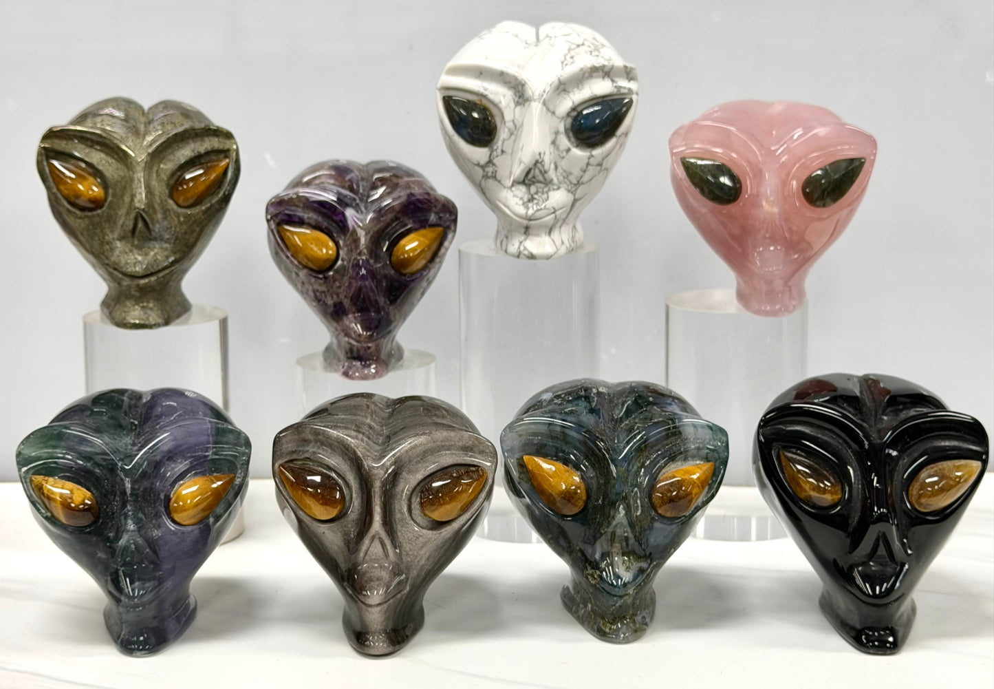 4 PCs Natural Mix Crystal Alien Head 7cm Healing Energy