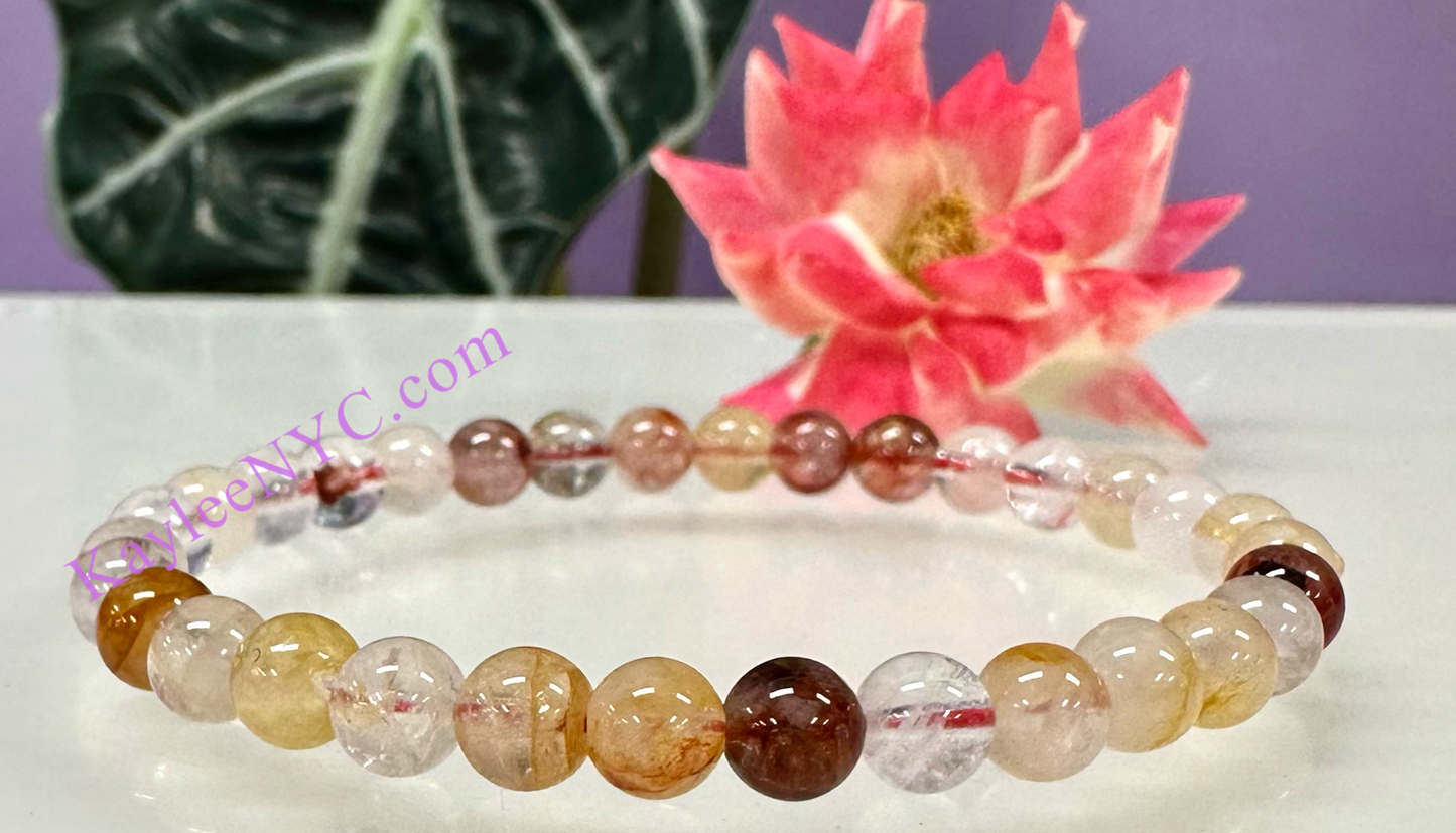 Wholesale Lot 6 Pcs Natural Golden Healer Hematoid 6mm 7.5” Crystal Healing Stretch Bracelet