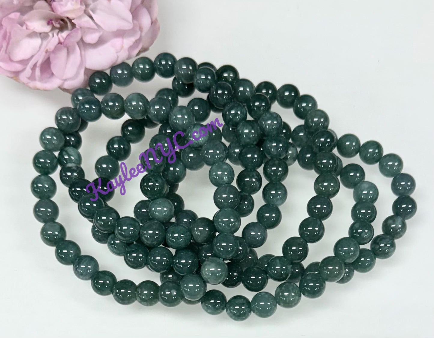 Wholesale 6 Pcs Natural Dark Green Burma Jade Jadeite 8mm 7.5” Crystal Healing Stretch Bracelet