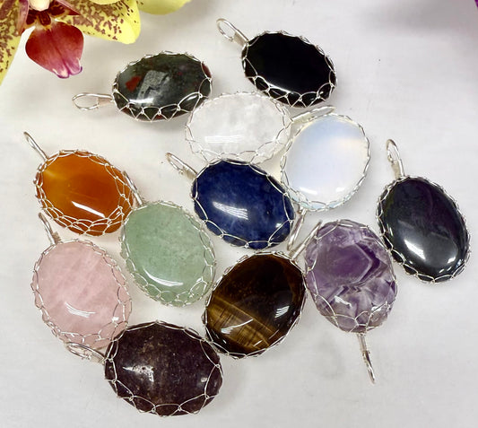 Wholesale Lot 12 Pcs Oval Hand Wrapped Pendant Crystal Healing Energy