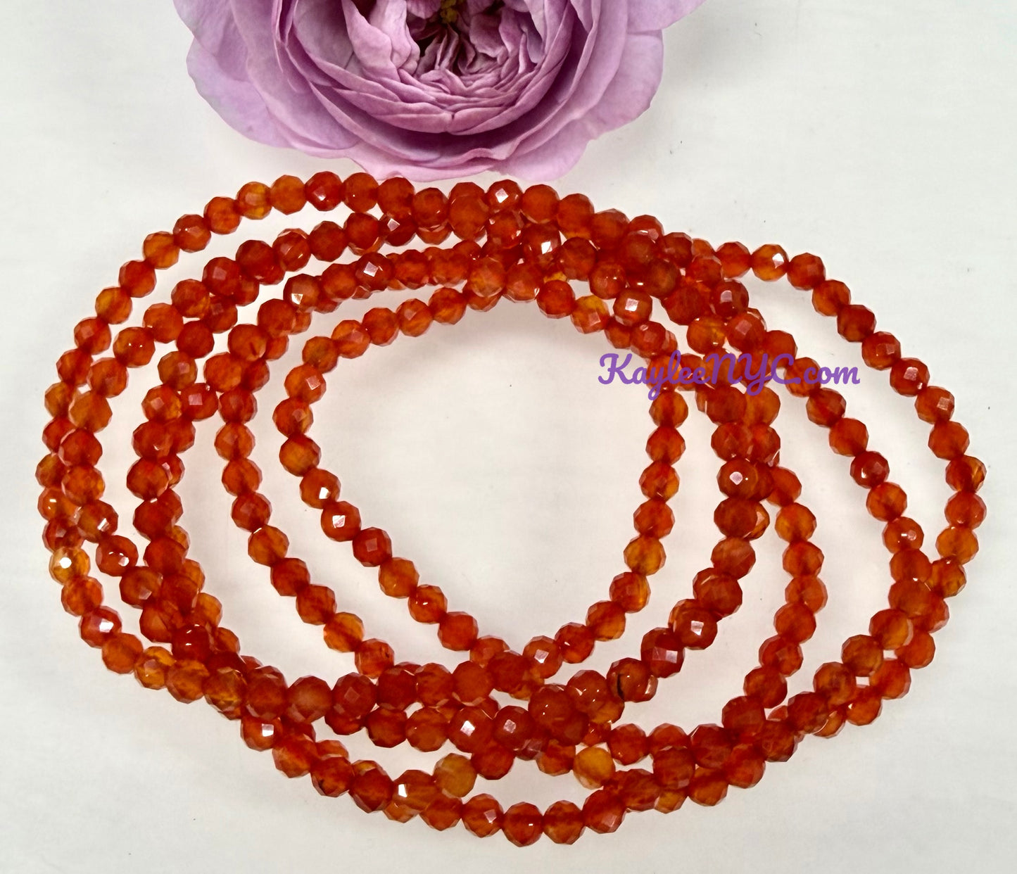 Wholesale Lot 6 Pcs Natural Faceted Carnelian 4mm 7.5” Crystal Healing Stretch Bracelet