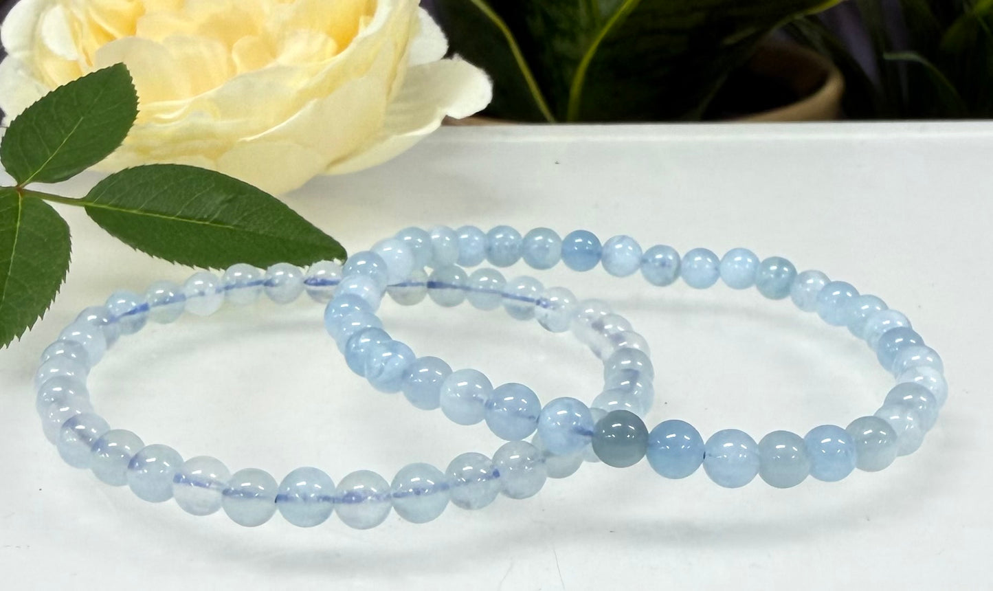 Wholesale Lot 6 Pcs Natural Aquamarine 5mm 7.5” Crystal Healing Stretch Bracelet
