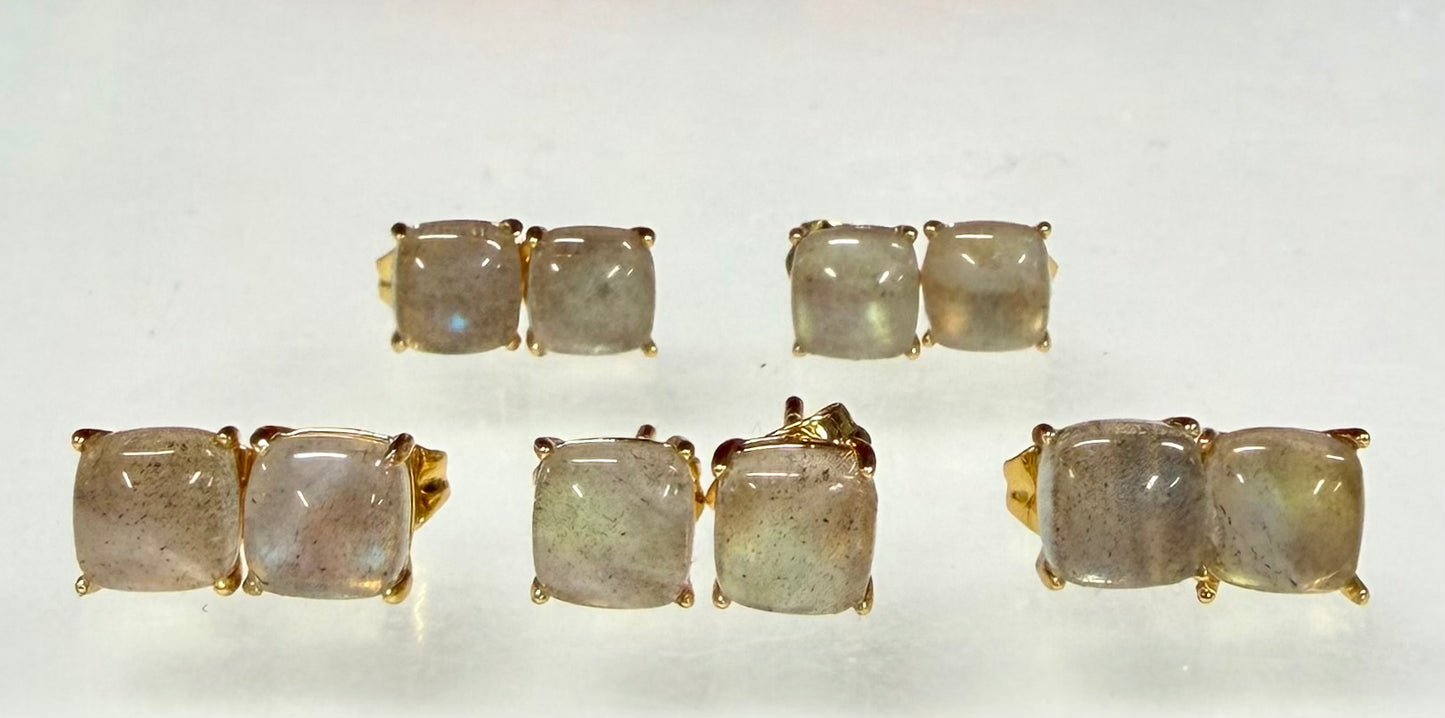 Wholesale Lot 5 Pairs Natural Labradorite Square Sterling Silver(925) Earring Studs 6mm
