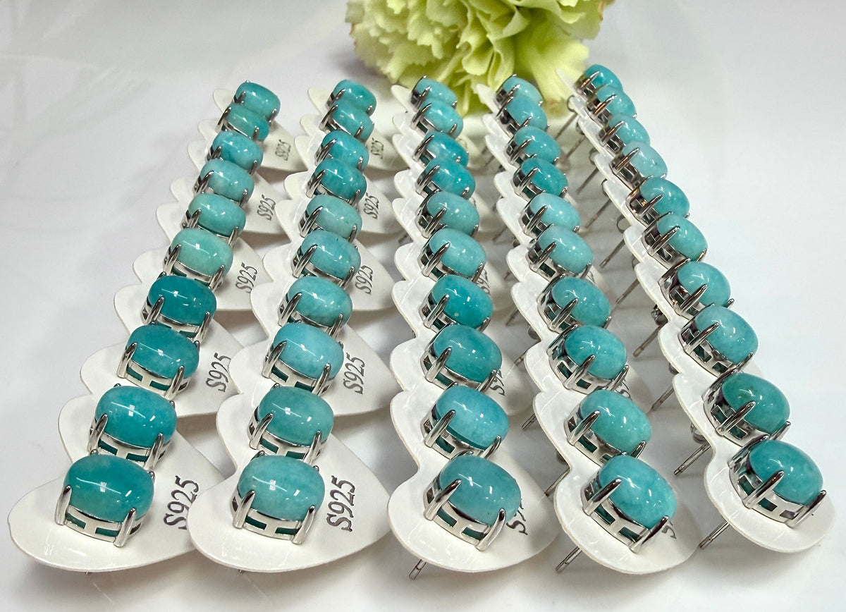 Wholesale Lot 5 Pairs Natural Amazonite Sterling Silver(925) Earring Studs 7x9mm