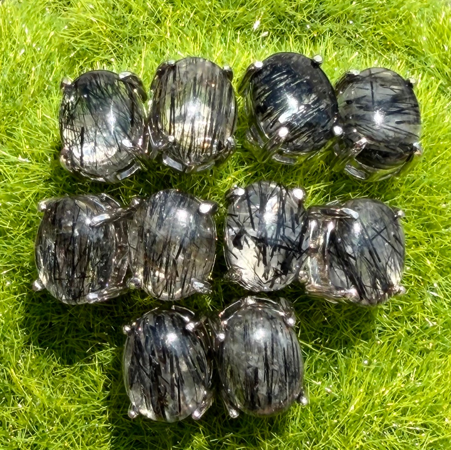 Wholesale Lot 5 Pairs Natural Tourmalinated Quartz Sterling Silver(925) Earring Studs 7x9mm