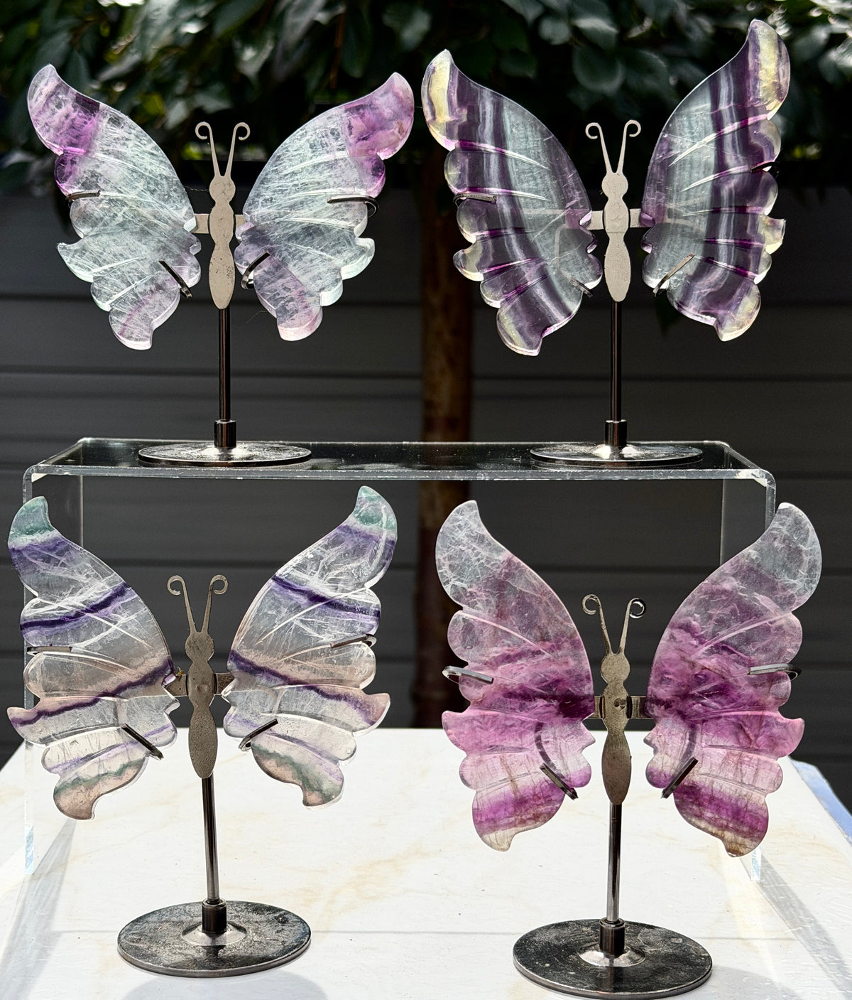 Wholesale Lot 4 PCs Natural Fluorite Crystal Butterfly w/stand Healing Energy
