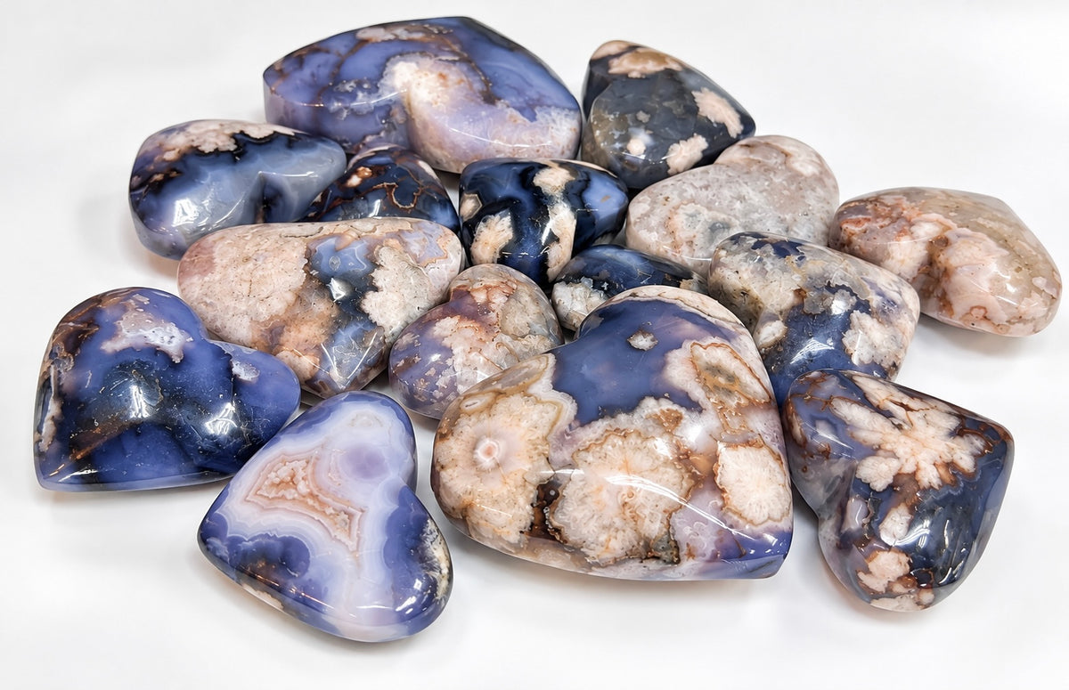 Wholesale Lot 2 lbs Blue Flower Agate Heart Crystals Healing Energy
