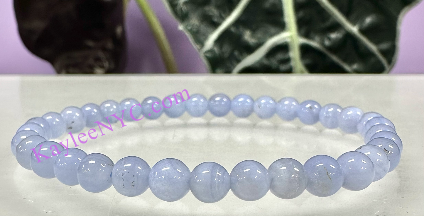 Wholesale 6 Pcs Natural Blue Lace Agate 5mm 7.5” Crystal Healing Stretch Bracelet