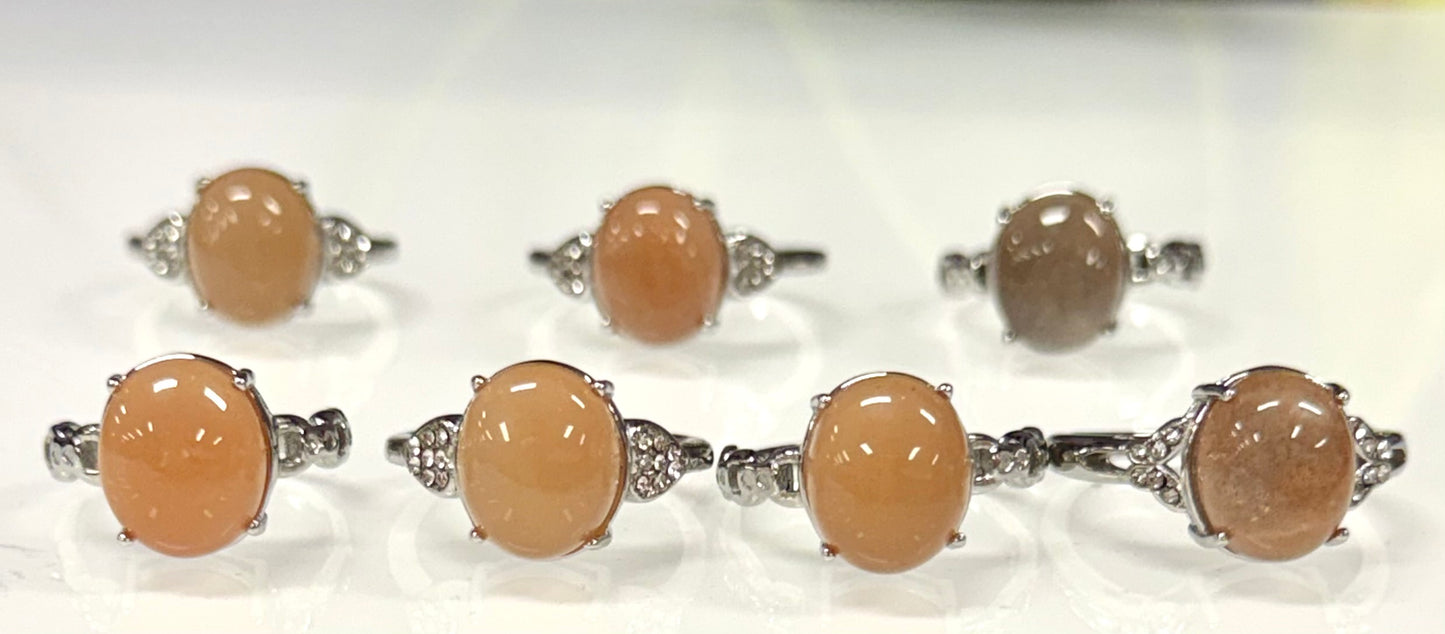 Wholesale Lot 7 pcs Natural Sunstone Stainless Steel Ring 10x12mm