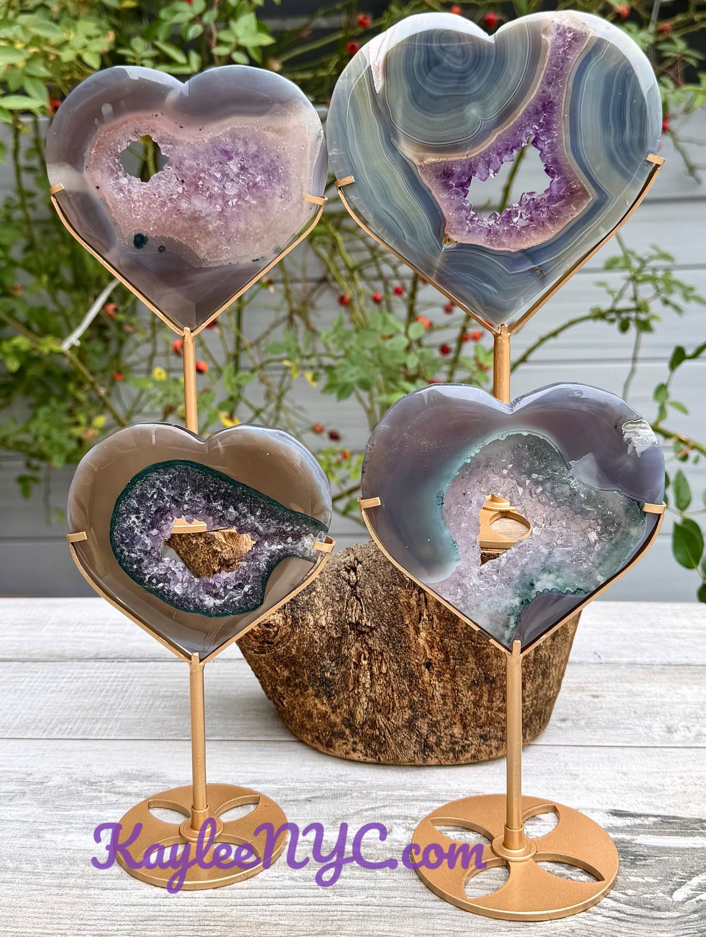 Wholesale Lot 4 PCs Natural Amethyst Agate Heart w/stand Healing Energy