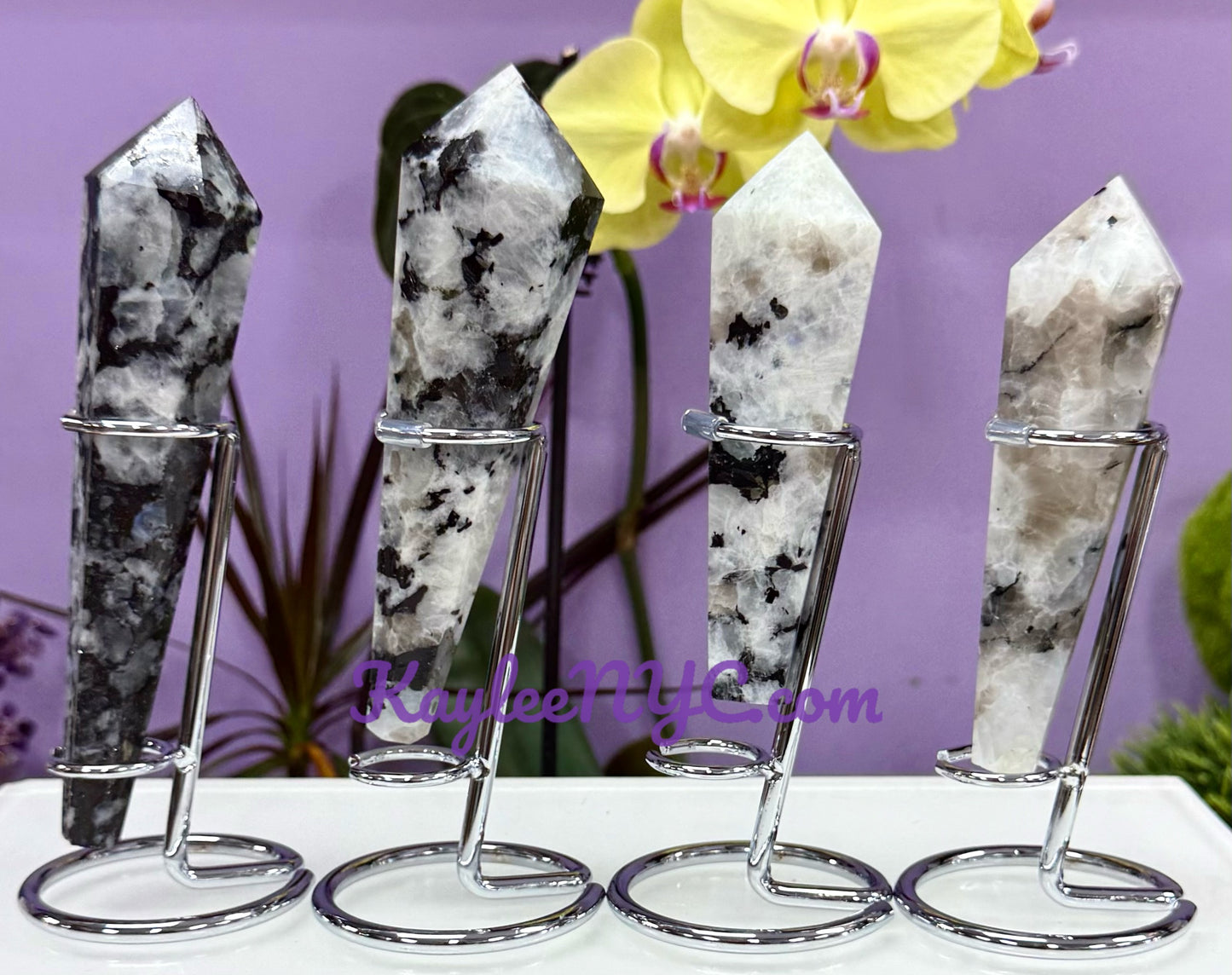 Wholesale Lot 4 pcs Natural Rainbow Moonshine Scepter w stand Crystal Energy