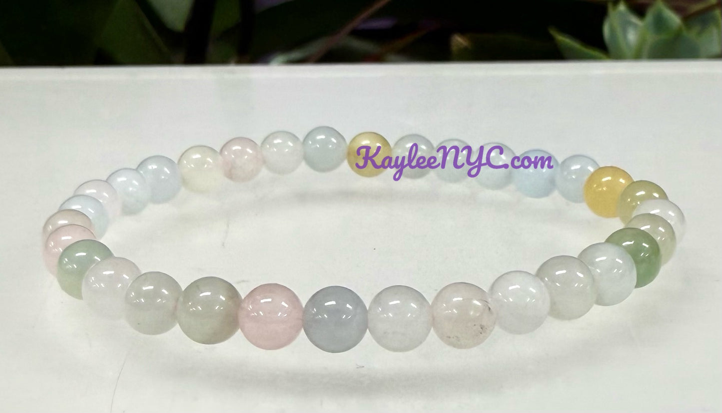 Wholesale 6 Pcs Natural Morganite 6mm 7.5” Crystal Healing Stretch Bracelet