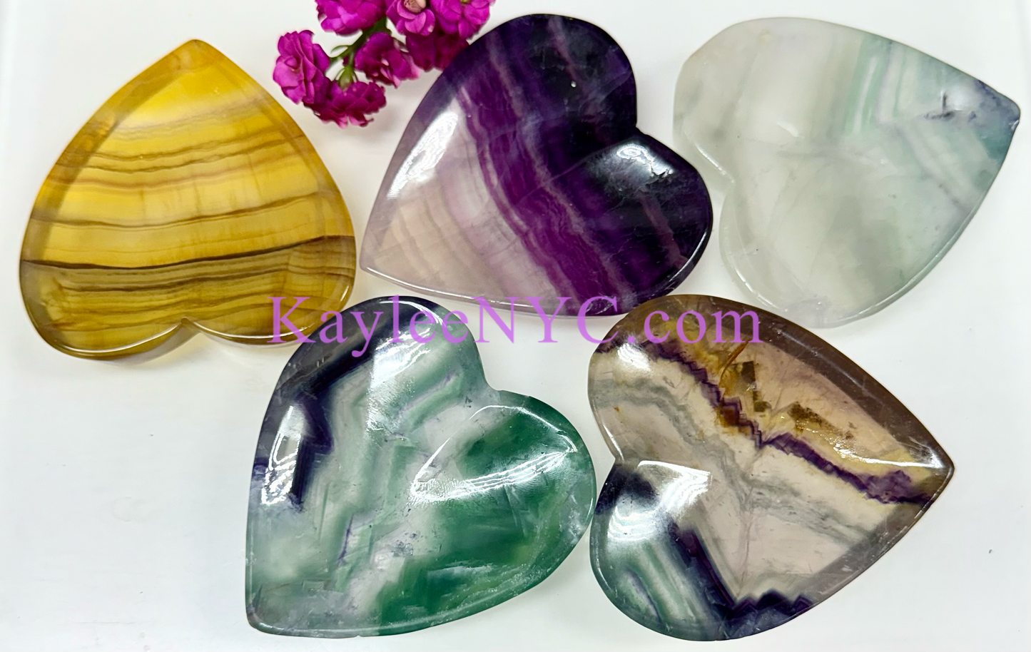 Wholesale Lot 1 lb Natural Fluorite Heart Bowls Crystal Healing Energy