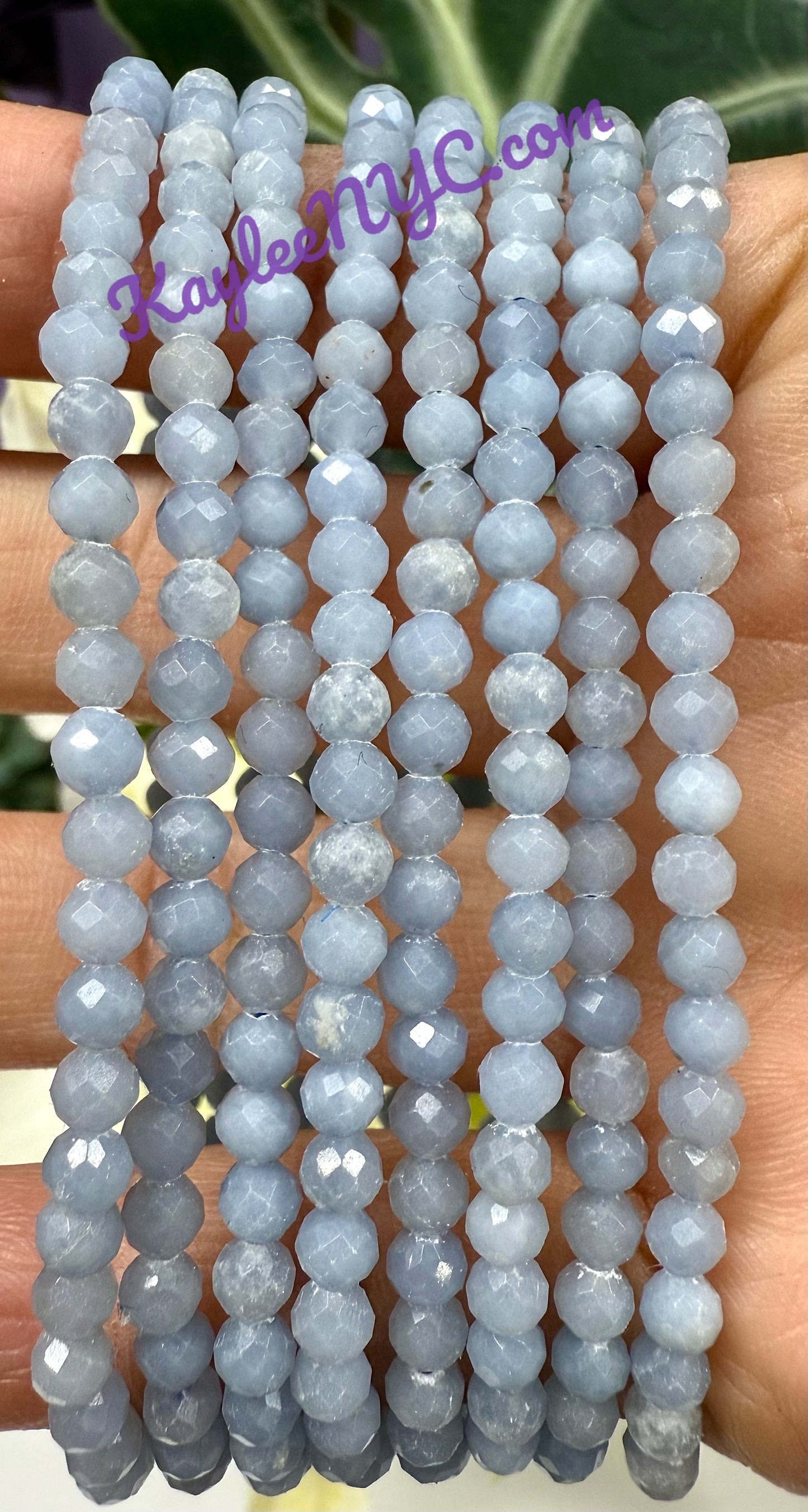 Wholesale Lot 6 Pcs Natural Angelite 4mm Faceted 7.5” Crystal Healing Stretch Bracelet