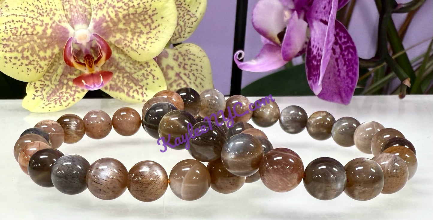 Wholesale Lot 6 Pcs Natural Black Moonstone 10mm 8” Stretch Bracelet