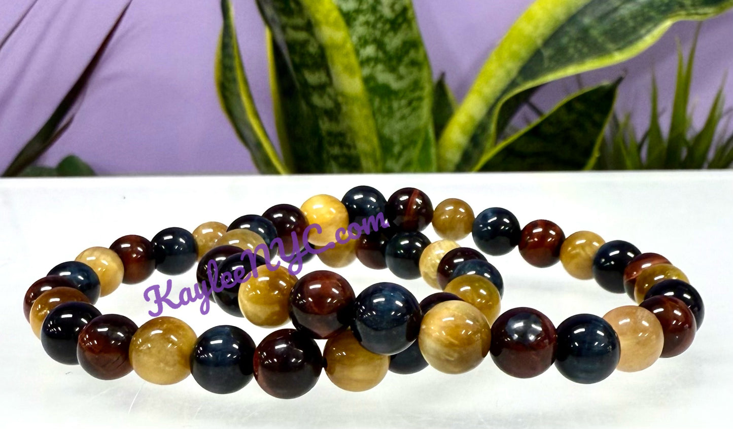 Wholesale Lot 6 Pcs Mix Tiger Eye 8mm 7.5” Crystal Healing Stretch Bracelet