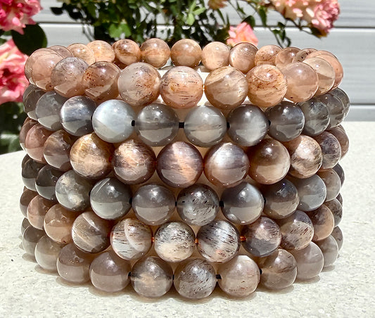 Wholesale 6 Pcs Natural Black Moonstone 8mm 7.5” Crystal Stretch Bracelet
