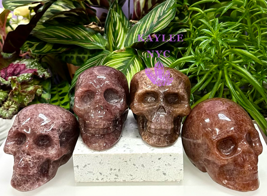 4 PCs Natural Strawberry Quartz Crystal Skull