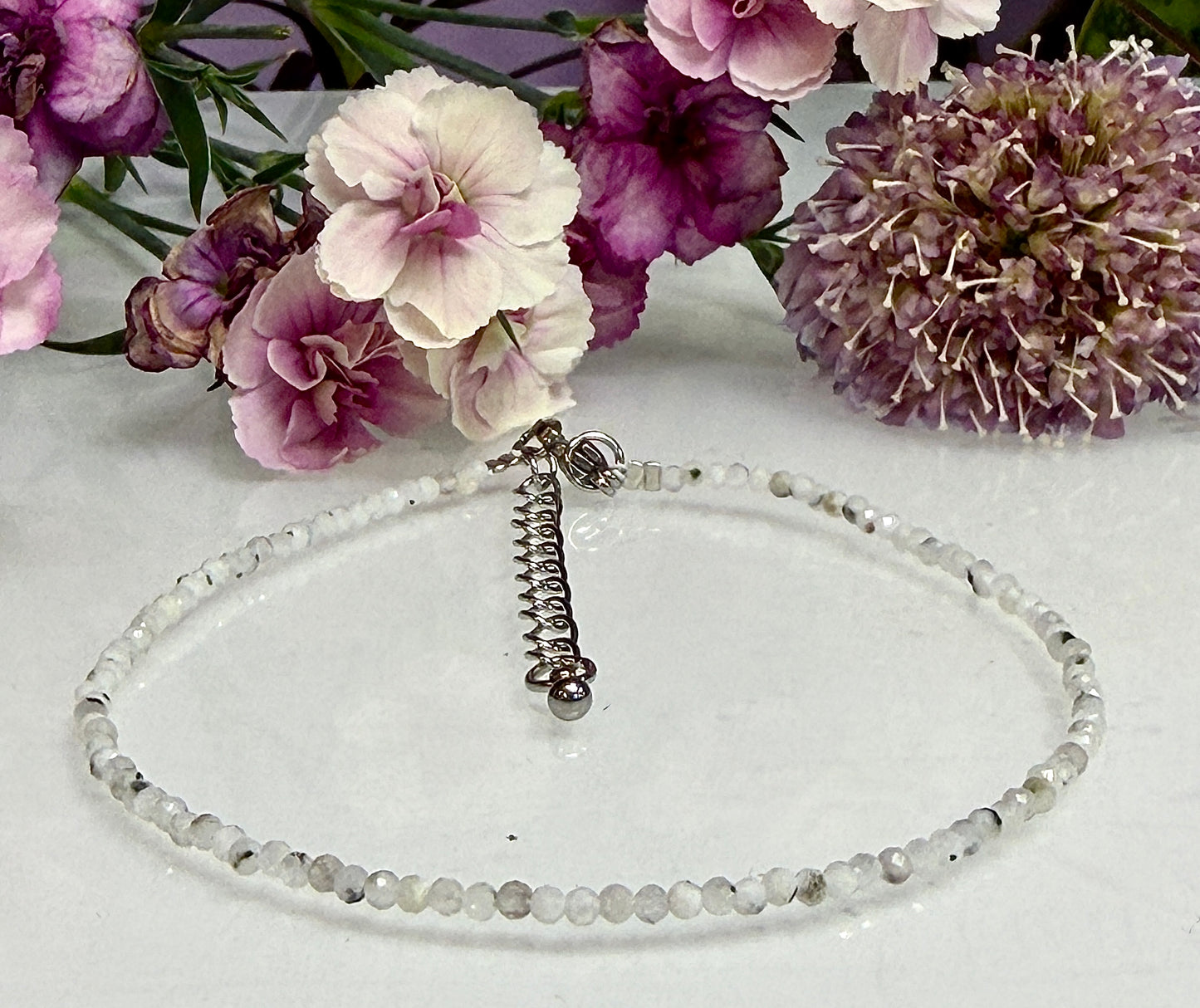 6 PCs 2mm Faceted Rainbow Moonstone Necklace Stainless Steel Findings