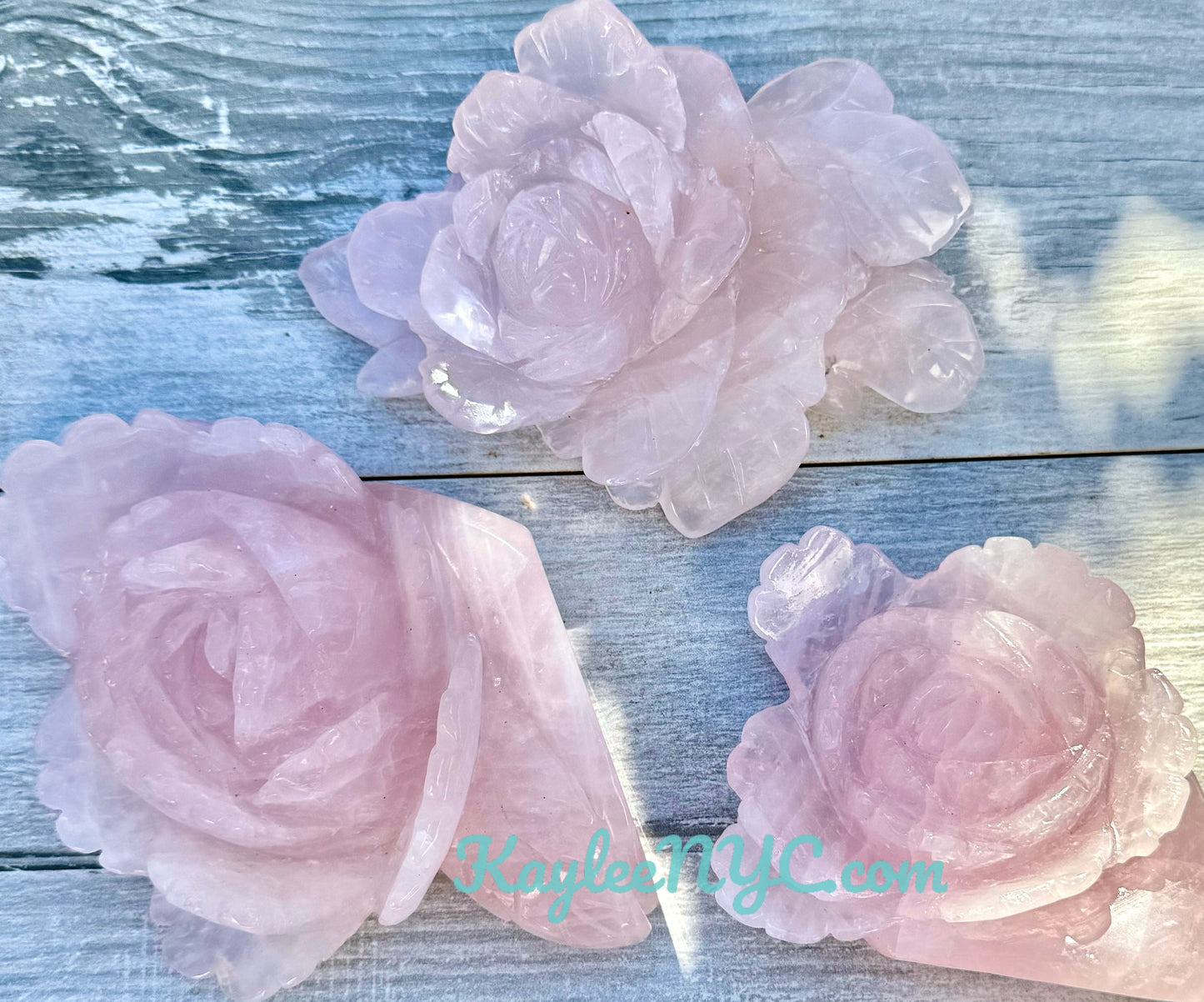 3 PCs Natural Rose Quartz Rose Carving Crystals Healing Energy